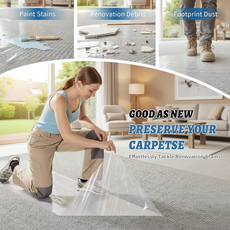 Yitech Yiech Carpet Protection Film 48" x 200' – Self-Adhesive Clear Plastic Carpet and Floor Protector, Extra-Wide Heavy-Duty Coverage for Large Areas, Tear-Resistant, Durable, Easy to Apply and Remove - Image 3